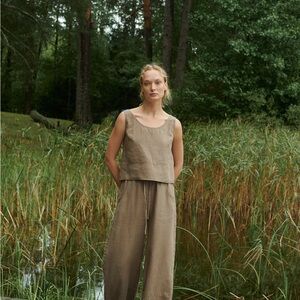 Linenfox Tan Wide Leg pants only cacao color linen wide leg pants